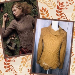 ANTHROPOLOGIE Moth Wool Split Neck Sweater Crochet, S